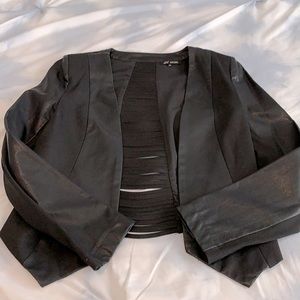 Michel, Black Moto Blazer , With Fuex Leather